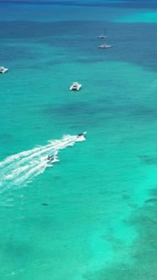 Aerial View on Caribbean Sea with Boat Floating in Water Tropical Destination Dominican Republic