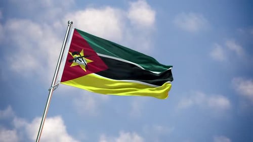 Dynamic Mozambique Flag Waving in Blue Sky