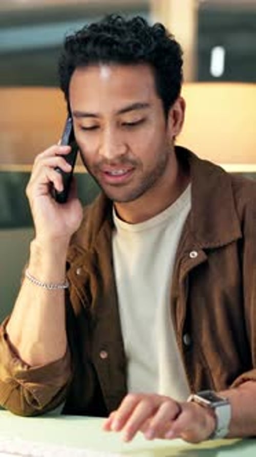 Man, phone call and computer in office at night for discussion, feedback and review article