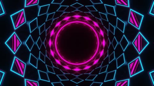 Cyan And Pink Neon Circle In Mirror Tunnel Background Vj Loop In 4K