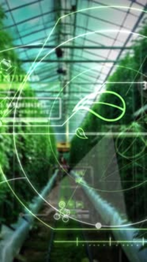 Futuristic HUD Display with Leaf Icon for Agricultural Technology