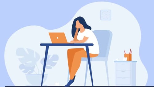 Exhausted Female Office Worker Sitting At The Table