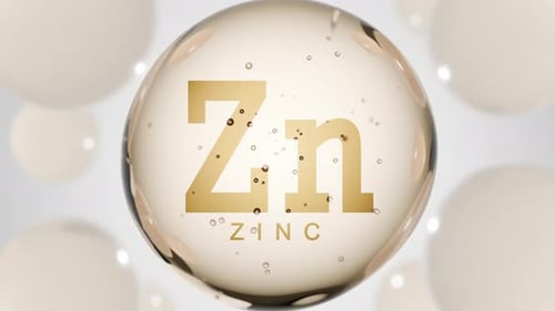 Animated Golden Zinc Element Zn in Pulsating Liquid Sphere