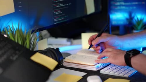 Überprüfen Sie Programmer, Projektnotizen, Aufgabenplanung, Arbeitsraum, Studiointerieur