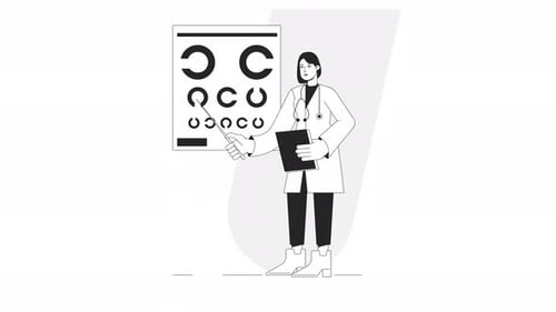 Animated Doctor with Eye Chart Medical Examination Flat Design