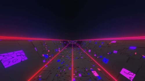 Neon Glowing Lines Futuristic Digital Abstract Corridor Tunnel Space Technology 3D Render Art Design