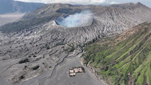 Aerial View of Mount Bromo and the Sea of Sand in East Java, Indonesia