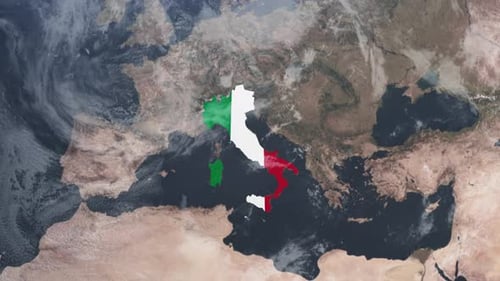 Satellite View Italy Map Flag Reveal Animation