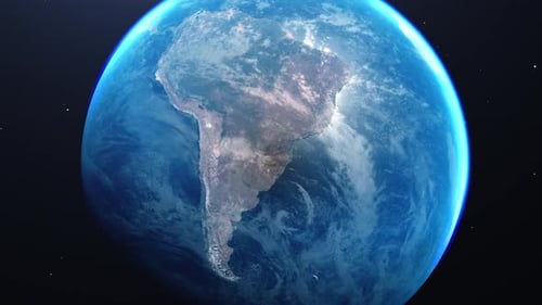 Dynamic Global Earth Rotation with Blue Glow and Sun Flare