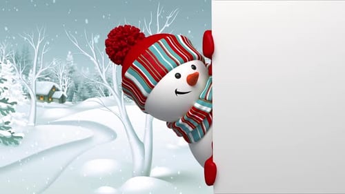 Merry Christmas and a Happy New Year animated greeting card template with Snowman