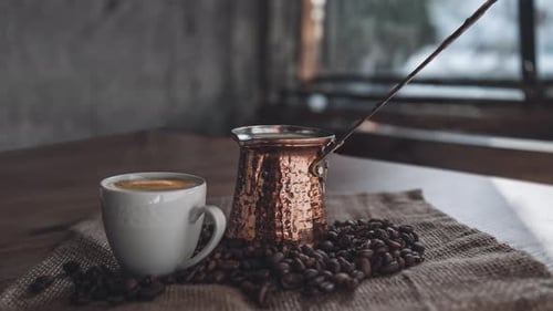 Coffee Cup, Coffee Beans, and Coffee Pot Still