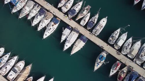 Aerial view of rows of yachts in Marmaris Marina, Turkey