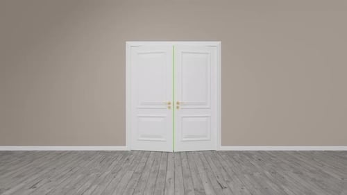 White door opening on green screen background