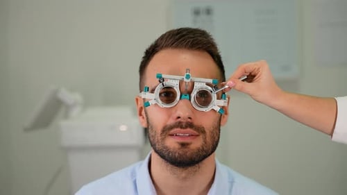 Optometry Specialist Doing Eye Test During Checkup Consultation Visit
