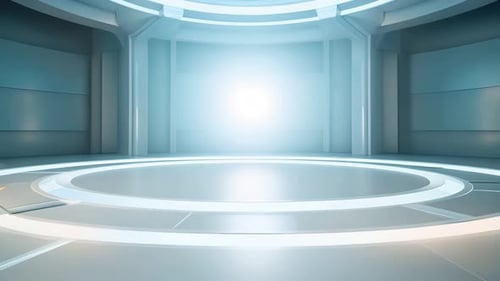 Futuristic Virtual Studio Stage Background with Glowing Lights