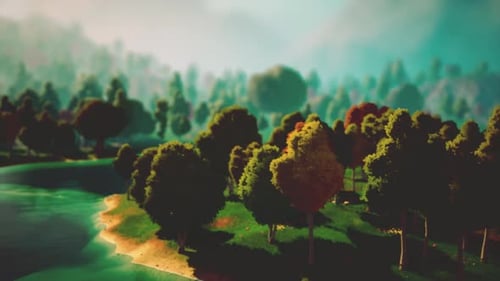 Cartoon Landscape with Hills and Forest