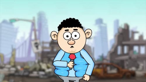 Tv News Presenter Talking in the Abandoned City 4K