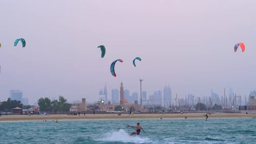 Fazza Beach Dubai - Kite surfers enjoy good winds and calm seas.