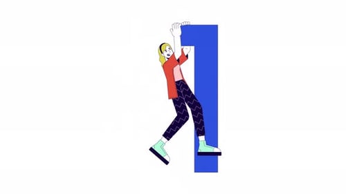 Female programmer hanging on digit one line 2D character animation