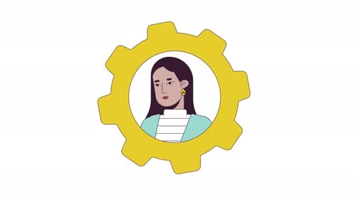 Animated Flat Design Person Icon in Rotating Gear