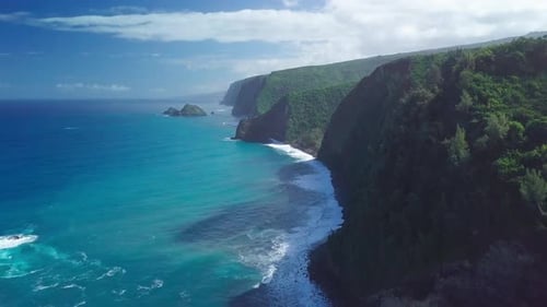 Aerial view of the Hawaiian coastline near Polulu valley on the Big Island