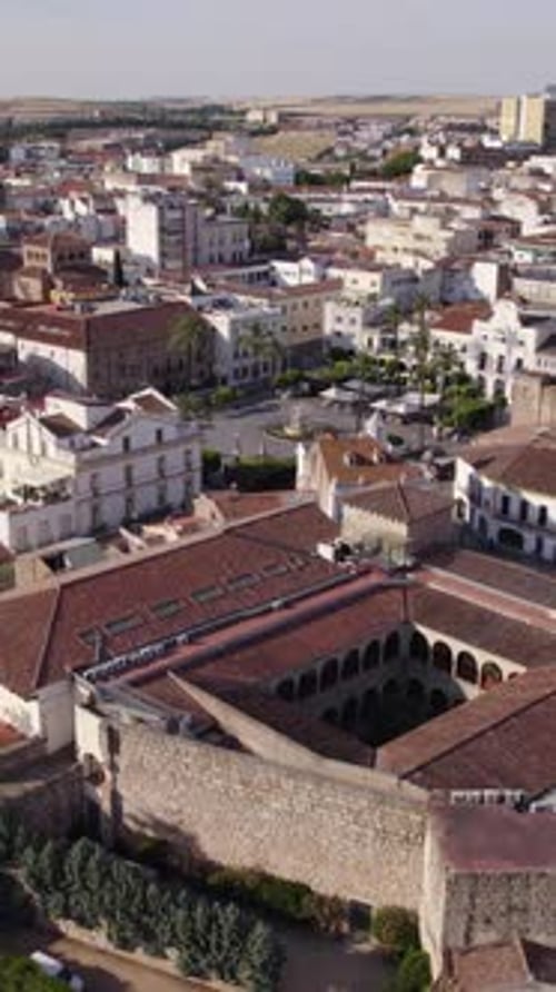 Vertical Aerial Orbit of Mérida Alcazaba Near Plaza de España