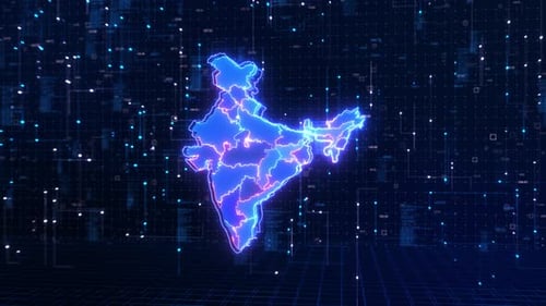 Futuristic India Map with Neon Glow and Data Network
