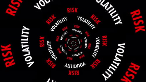 Infinite tunnel of Risk and Volatility words looping on a black background