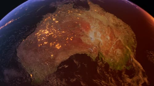 Australia From Space At Sunrise. Oceania From Space Orbit. Blue Planet Earth. Globe