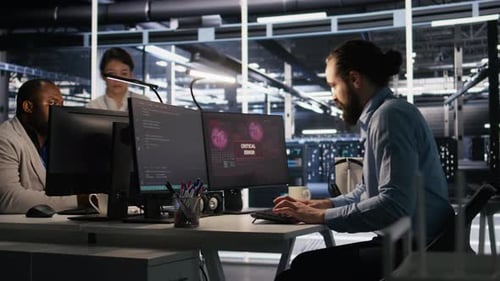 Engineer in Data Center Frustrated By Critical Error Popup on Monitor