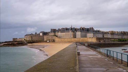 Saint-Malo Fortified City and Beach from Pier