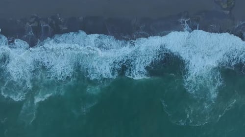 Aerial Video Big Waves During an Ocean Storm with Stunning Foam and Beach Views