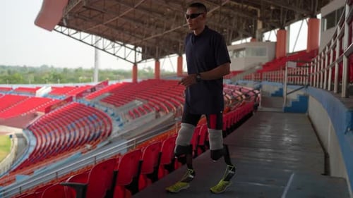 Athlete runner physically disabled run on track of stadium