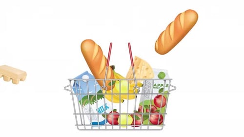 Animated Grocery Basket Filling with Food Items