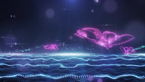 Abstract Glamorous Bluepink Field with Flying Butterfly