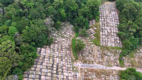 Aerial drone view of Teluk Bahang cemetery hillside