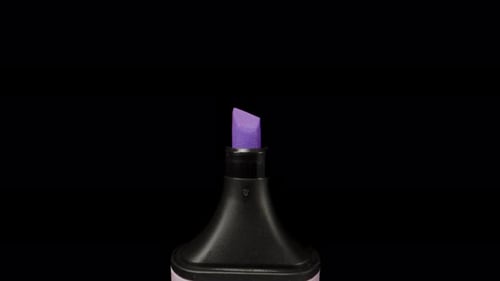 Marqueur violet sur fond noir, grossissement. Dolly Slider en très gros plan. Sonde Laowa