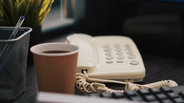 Cup of Coffee and Paperwork on Office Desk Close Up, Business ...