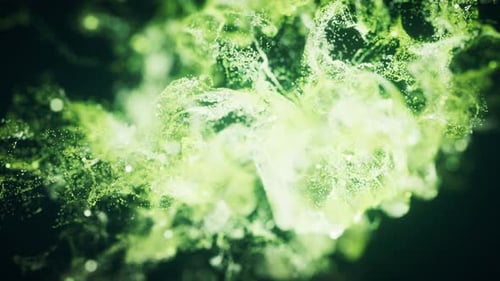 Green flowing particles with explosive wave effect