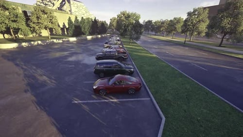 Modern 3D Rendered Parking Lot with Moving Cars