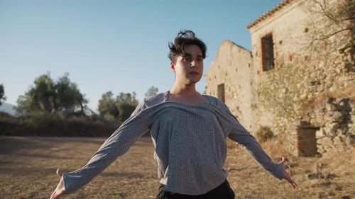 Man Dancer Performs Outdoors In Sicily In Nature