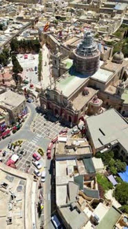 Aerial drone view of Rabat, Malta in daylight. Vertical