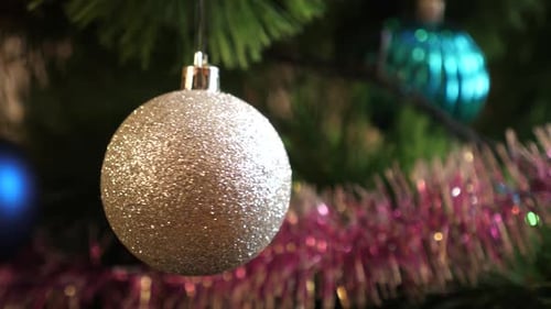Festive Silver Christmas Bauble Close Up