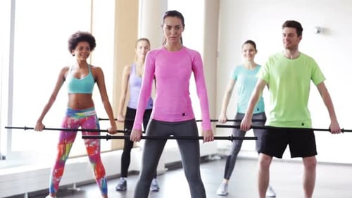 Fitness, Sport, Training, Gym and Lifestyle Concept - Group of People Exercising