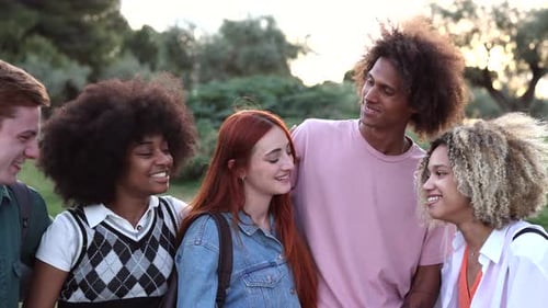 appy Group of Friends Sharing a Laugh Outdoors at Sunset