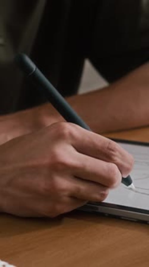 Drawing on Tablet with Stylus, Close Up