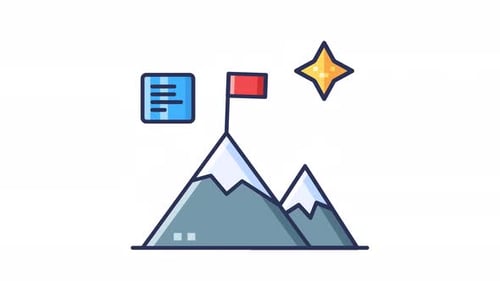 Flagge auf dem Berggipfel als erfolgreiche Looping-Animation | Alpha Channel