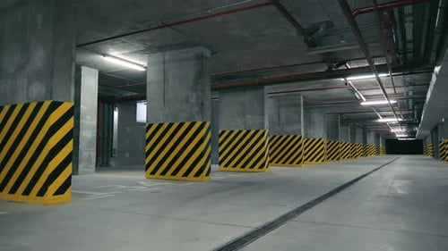 Empty Underground Parking Lot Without Cars