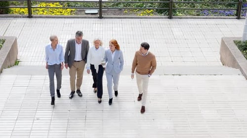 Business People Walking Down a Paved Walkway