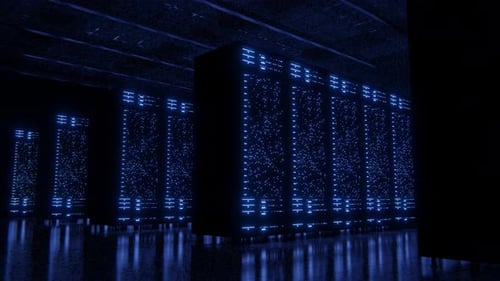 Data processing and storage center. Server room.
